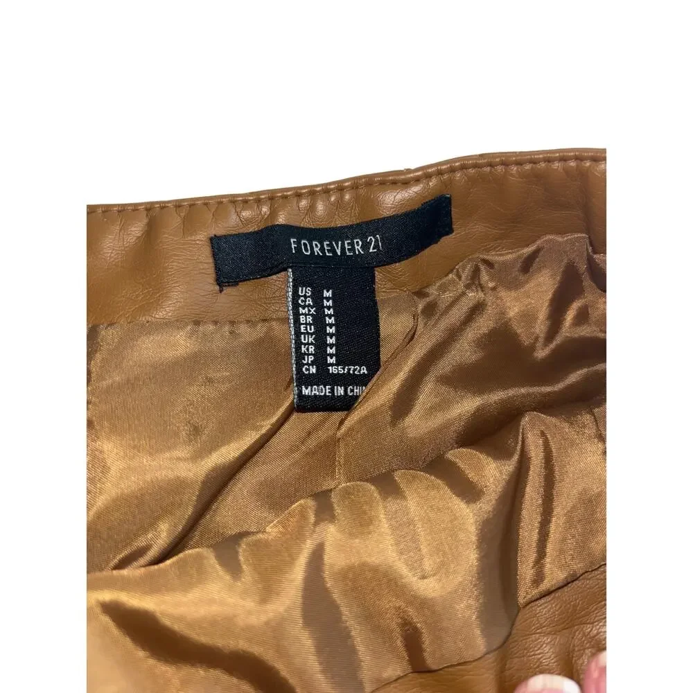 Forever 21 Brown Camel Faux Vegan Leather Diamond Pattern Mini Skirt Size M